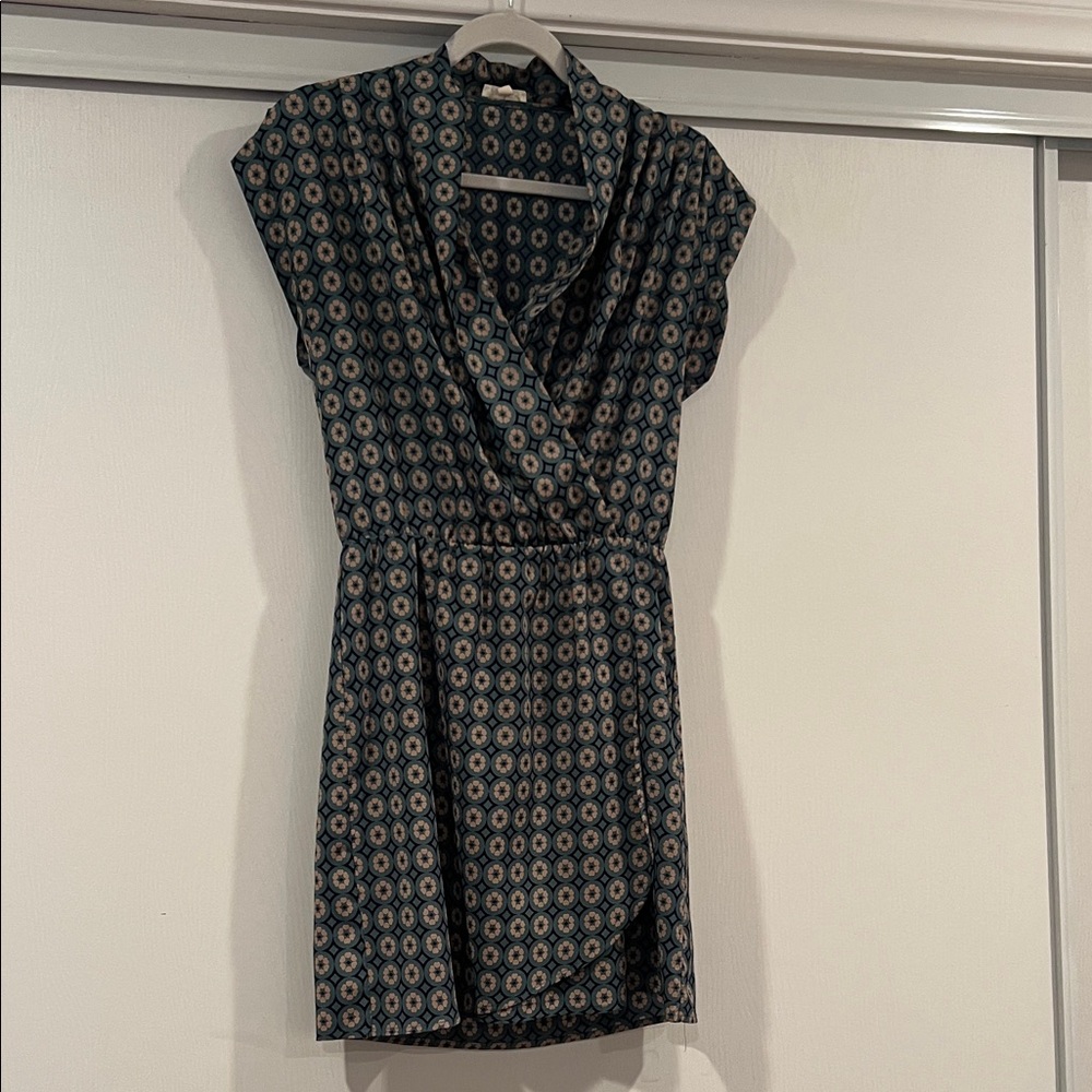 Maison Jules Navy and Gold Patterned Mini Dress